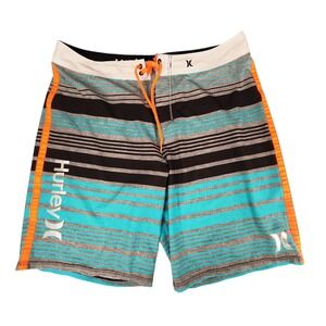 Hurley Board Shorts‎ sz 36 Men Aqua Blue Stripe Swim Surfer Skater Beach Preppy